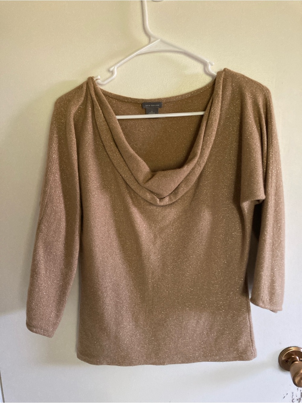 Ann Taylor Shimmery Taupe Cowl Neck Cashmere Blend Sweater